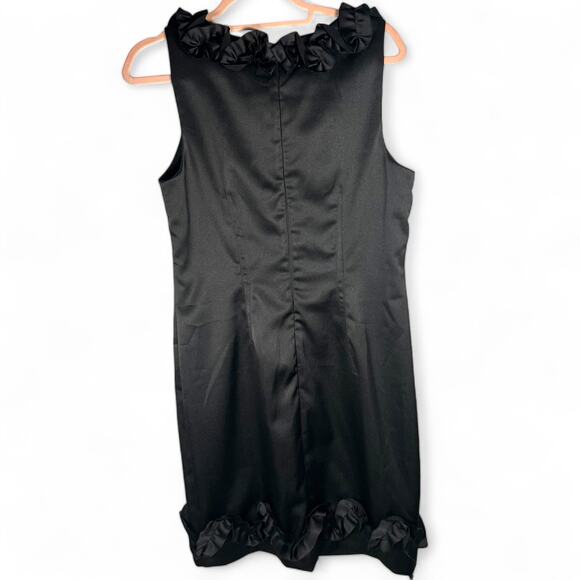 ROULETTE Black Satin Formal Dress Ruffle Trim Sz 10 Formal WhimseyGoth NightOut - Picture 4 of 6